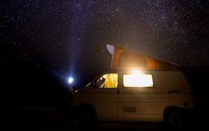 Preview wallpaper starry sky, car, night, stars, travel