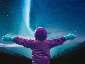 Preview wallpaper starry sky, child, space, sky