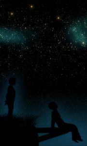 Preview wallpaper starry sky, children, silhouettes, dreamers