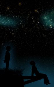 Preview wallpaper starry sky, children, silhouettes, dreamers