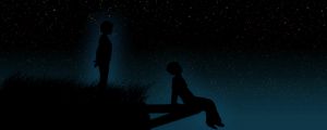 Preview wallpaper starry sky, children, silhouettes, dreamers