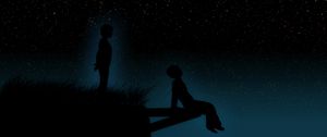 Preview wallpaper starry sky, children, silhouettes, dreamers