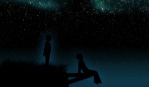 Preview wallpaper starry sky, children, silhouettes, dreamers