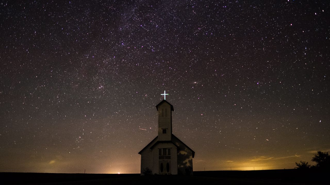 Wallpaper starry sky, church, night, oakland, united states