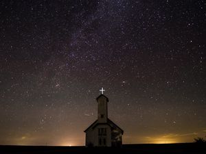 Preview wallpaper starry sky, church, night, oakland, united states