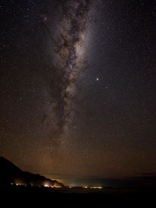 Preview wallpaper starry sky, coast, night, dark