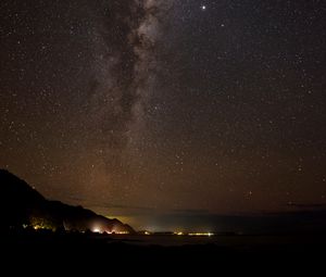 Preview wallpaper starry sky, coast, night, dark