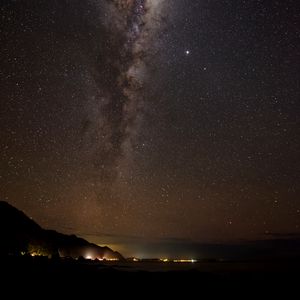 Preview wallpaper starry sky, coast, night, dark