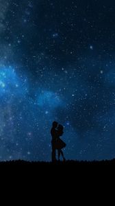 Preview wallpaper starry sky, couple, love, silhouettes