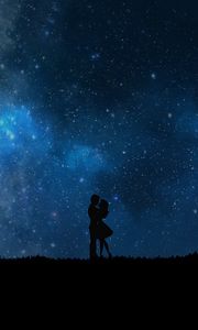 Preview wallpaper starry sky, couple, love, silhouettes