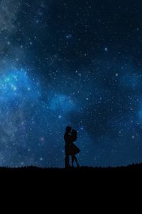 Preview wallpaper starry sky, couple, love, silhouettes