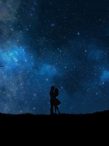 Preview wallpaper starry sky, couple, love, silhouettes