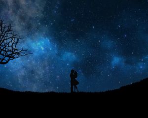 Preview wallpaper starry sky, couple, love, silhouettes
