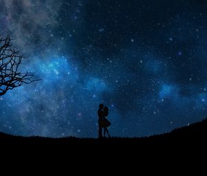 Preview wallpaper starry sky, couple, love, silhouettes