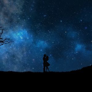 Preview wallpaper starry sky, couple, love, silhouettes