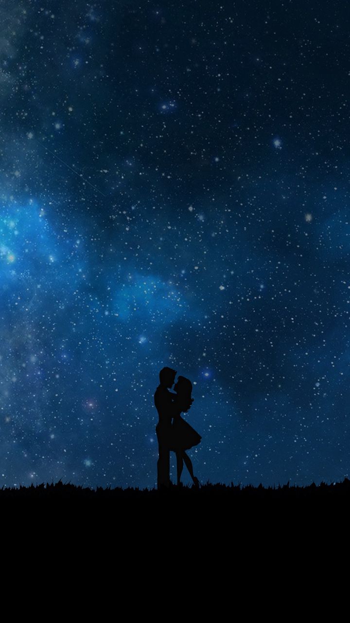 Download wallpaper 720x1280 starry sky, couple, love, silhouettes ...