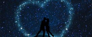 Preview wallpaper starry sky, couple, silhouettes, love, planet