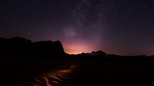Preview wallpaper starry sky, desert, night, wadi rum, jordan