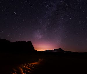 Preview wallpaper starry sky, desert, night, wadi rum, jordan