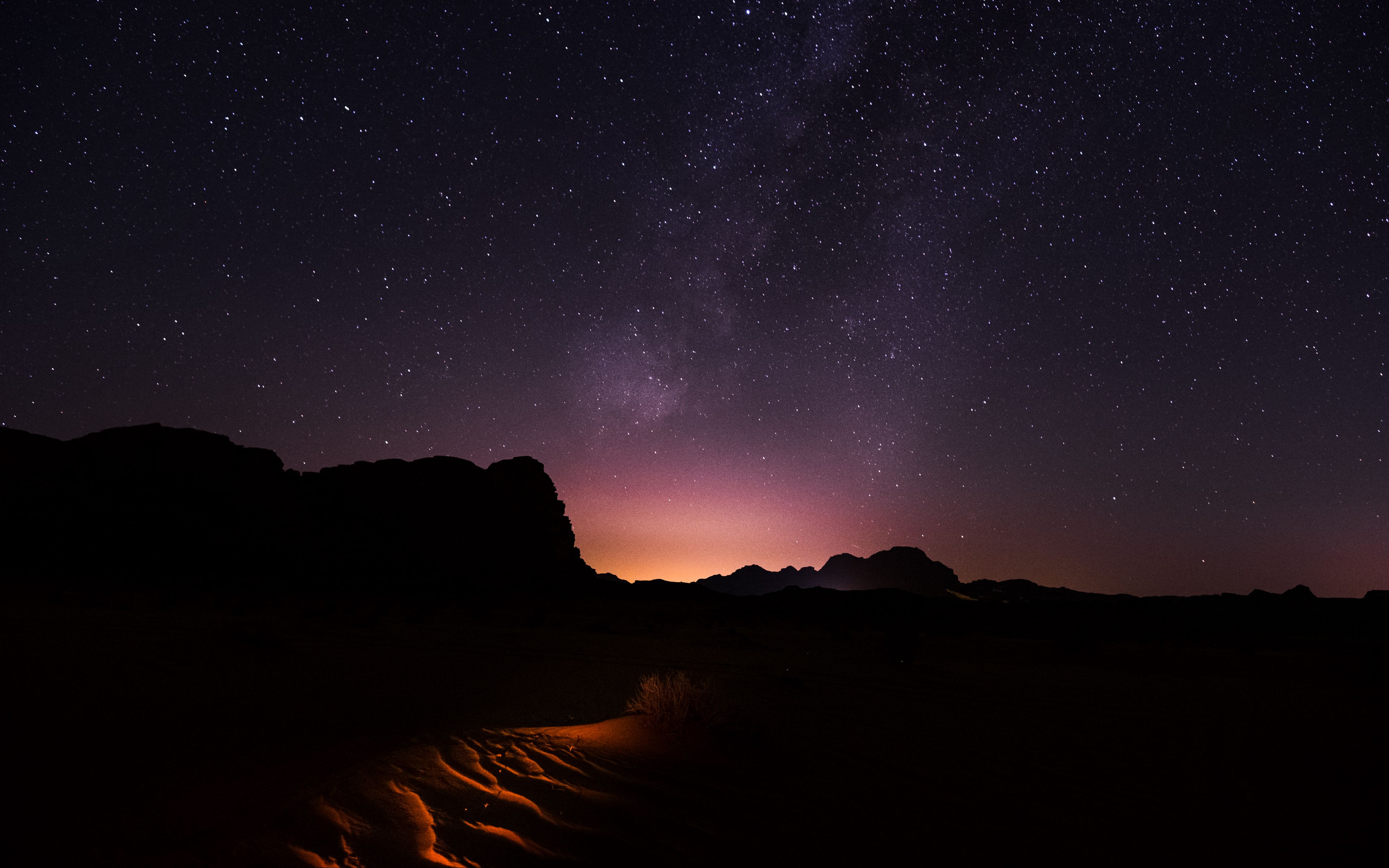 Download wallpaper 3840x2400 starry sky, desert, night, wadi rum ...