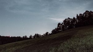 Preview wallpaper starry sky, field, grass, stars, horizon