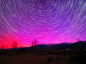 Preview wallpaper starry sky, freezelight, mountains, valley, night