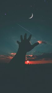 Preview wallpaper starry sky, hand, night, sky, moon