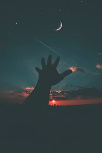 Preview wallpaper starry sky, hand, night, sky, moon