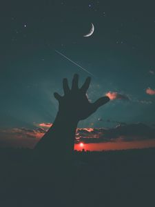 Preview wallpaper starry sky, hand, night, sky, moon