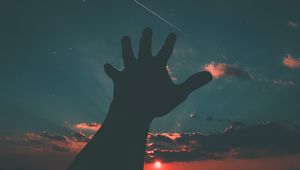 Preview wallpaper starry sky, hand, night, sky, moon
