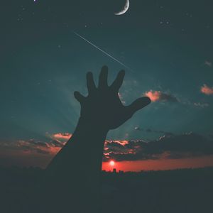 Preview wallpaper starry sky, hand, night, sky, moon