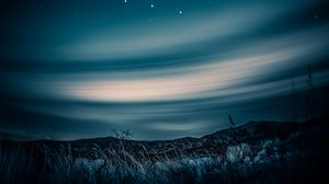 Preview wallpaper starry sky, horizon, night, grass