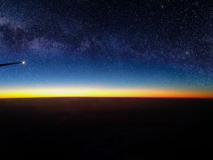 Preview wallpaper starry sky, horizon, stars, shine, flight