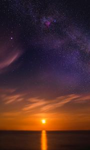 Preview wallpaper starry sky, horizon, sunset, new romney, united kingdom