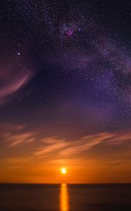 Preview wallpaper starry sky, horizon, sunset, new romney, united kingdom