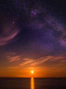 Preview wallpaper starry sky, horizon, sunset, new romney, united kingdom