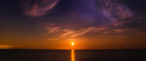 Preview wallpaper starry sky, horizon, sunset, new romney, united kingdom