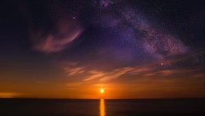 Preview wallpaper starry sky, horizon, sunset, new romney, united kingdom