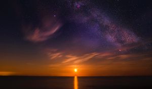 Preview wallpaper starry sky, horizon, sunset, new romney, united kingdom