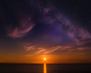 Preview wallpaper starry sky, horizon, sunset, new romney, united kingdom