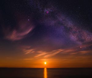 Preview wallpaper starry sky, horizon, sunset, new romney, united kingdom