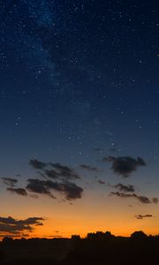 Preview wallpaper starry sky, horizon, sunset, night, clouds, landscape