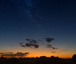 Preview wallpaper starry sky, horizon, sunset, night, clouds, landscape