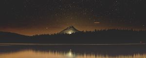 Preview wallpaper starry sky, lake, mountain, trees, night, timothy lake, united states