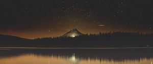 Preview wallpaper starry sky, lake, mountain, trees, night, timothy lake, united states