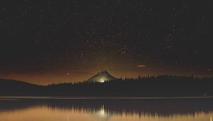 Preview wallpaper starry sky, lake, mountain, trees, night, timothy lake, united states