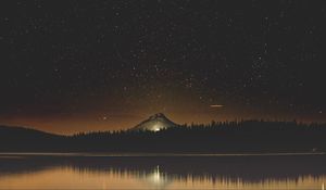 Preview wallpaper starry sky, lake, mountain, trees, night, timothy lake, united states