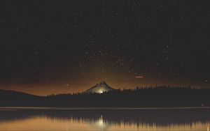 Preview wallpaper starry sky, lake, mountain, trees, night, timothy lake, united states