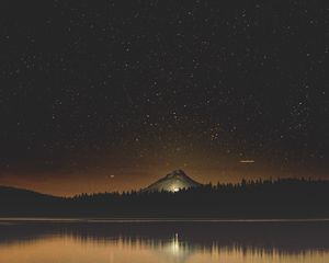 Preview wallpaper starry sky, lake, mountain, trees, night, timothy lake, united states