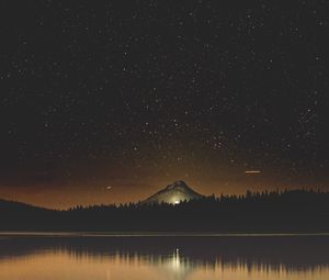 Preview wallpaper starry sky, lake, mountain, trees, night, timothy lake, united states